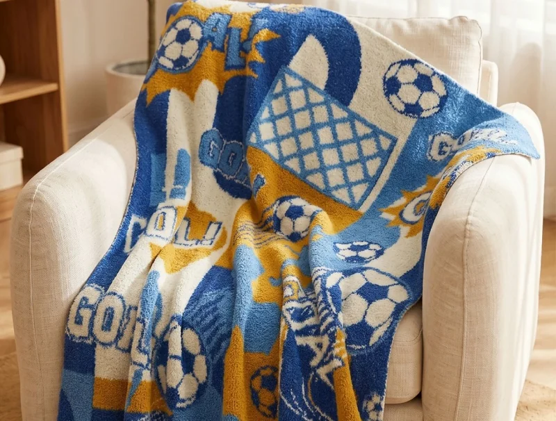 High Quality Football element Knitted Blanket Soft and Skin Friendly Portable Factory Direct Sales Accepting Customization QL