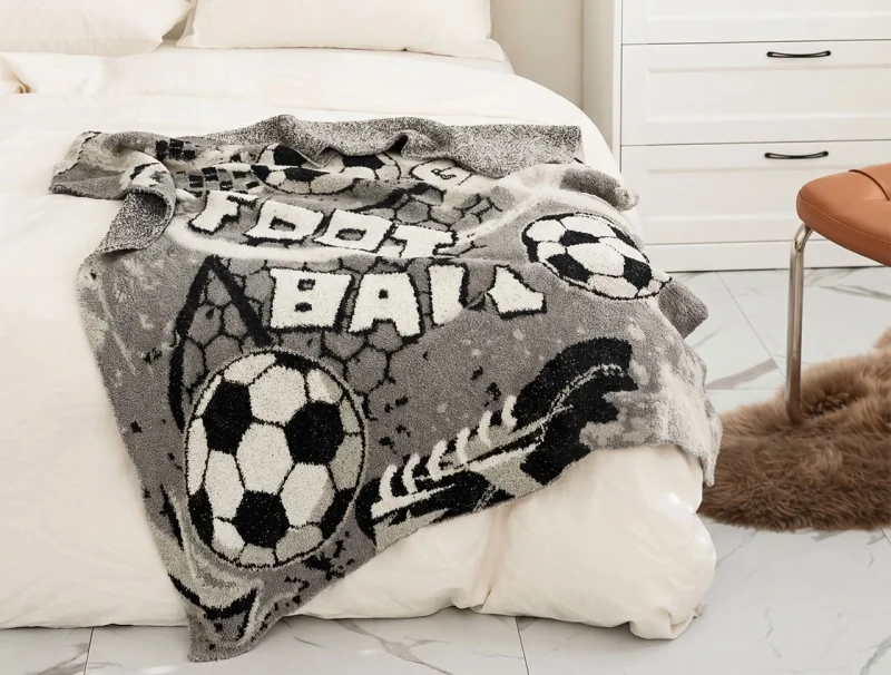 High Quality Knitted Blanket with Football Elements, Soft and Skin Friendly, Portable and Versatile for Travel EBS