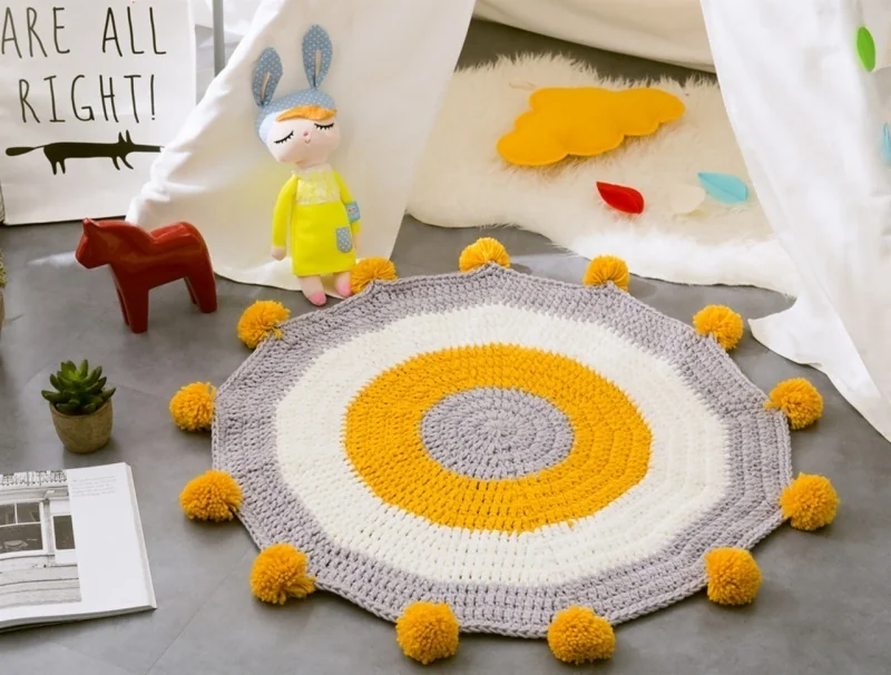 woven-hand-striped-patchwork-floor-mat-woven-ball-tassel-floor-mat
