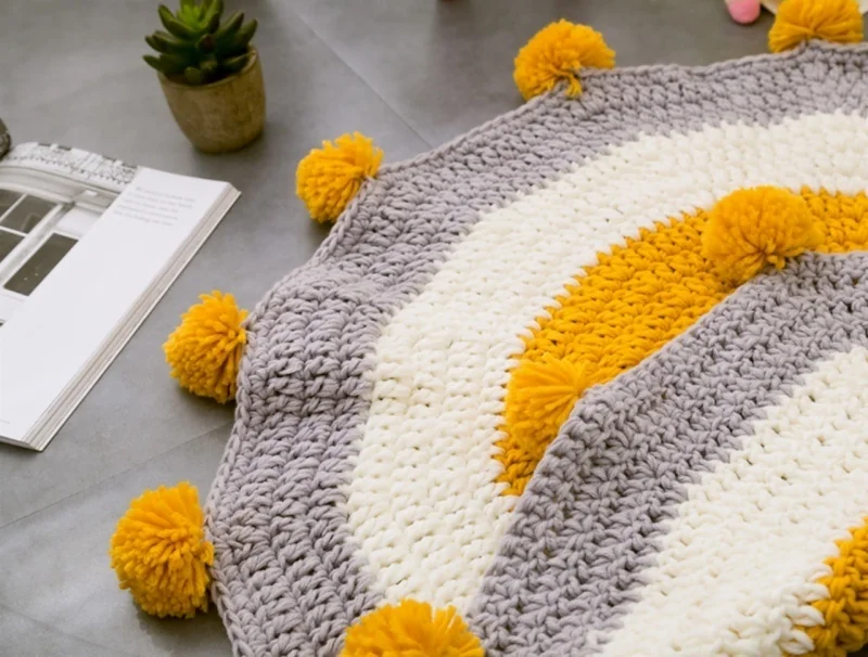 woven-hand-striped-patchwork-floor-mat-woven-ball-tassel-floor-mat
