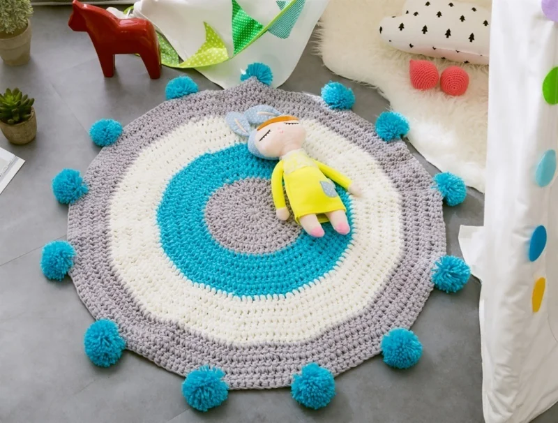 woven-hand-striped-patchwork-floor-mat-woven-ball-tassel-floor-mat