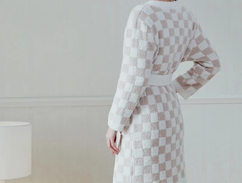 fsj-knittedjacquard-pattern-checker-soft-ladies-cozy-100-polyester-women-sleepwear-nighty-wear-long-gown-bathrobe